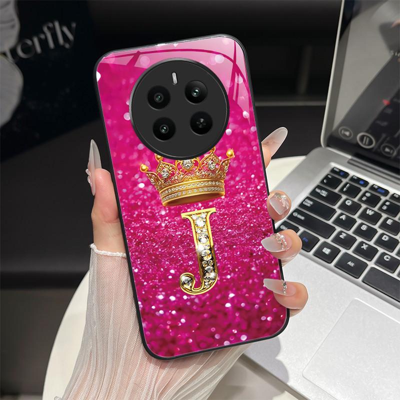 For Realme 12 4G Case Fashion Letters Hard Tempered Glass Back Covers For Oppo Realme12 Realme 12 RMX3871 Shockproof Phone Shell