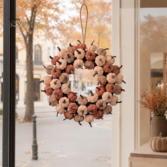 Decorative Fall Pumpkins Velvet Pumpkin Wreath Door Hanger, Thanksgiving Garland, Rustic Autumn Table Centerpiece Harvest Decor for Entryway