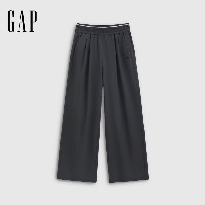 GAP Women's Logo Print Pleated Wide-leg Casual Pants