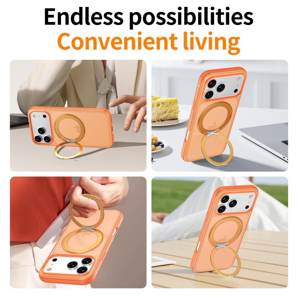 Trendy Anti-Slip Phone Case For iPhone 16 17 Pro Max N52SH Strong Magnetic Stand Cover 360 Rotatable Strong Protection