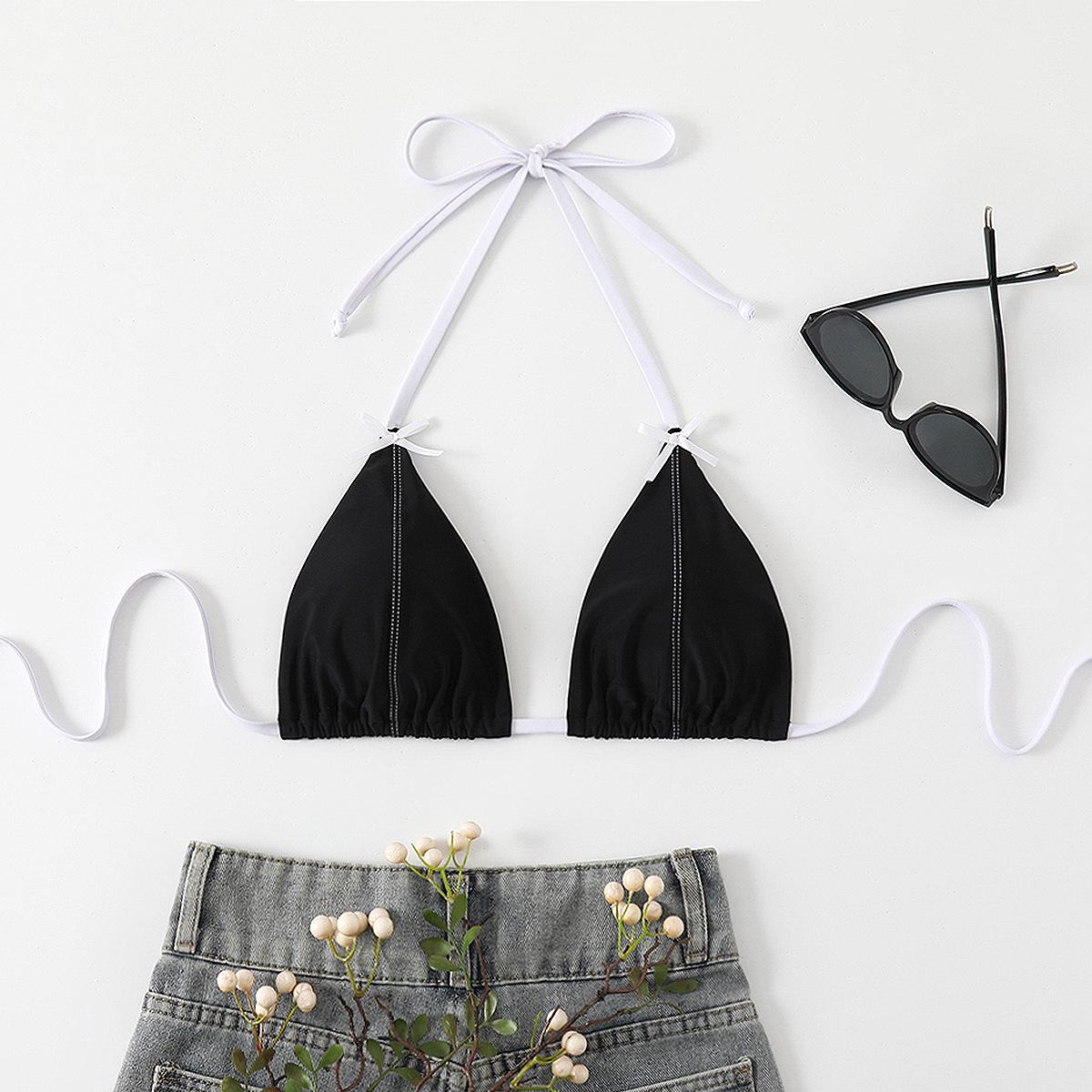

Women s Sexy Spaghetti Strap Solid Bikini Top Medium чёрный