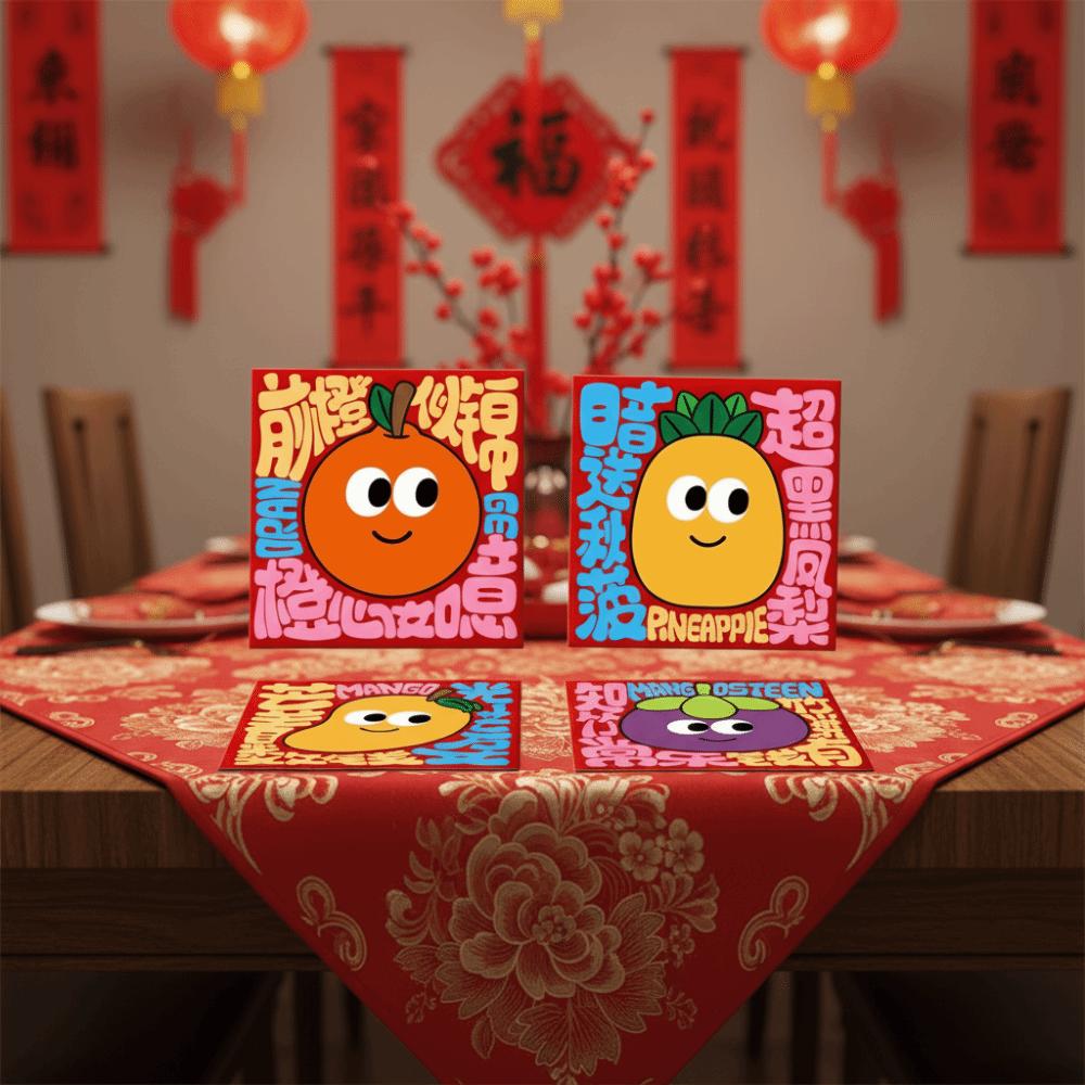 30pcs/set Cute Style Cartoon Red Packets Square Best Wishes Mini Money Bag Traditional Paper Money Pouch 2026 Horse Year