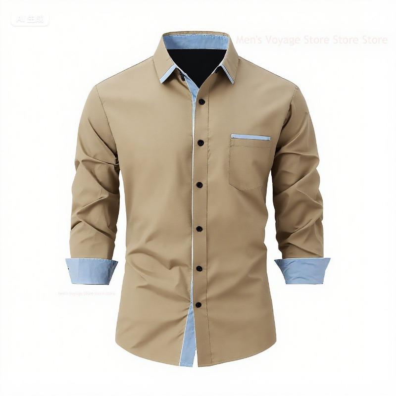Camicia da uomo a blocchi di colore, vestibilità slim, manica lunga, traspirante, per il lavoro