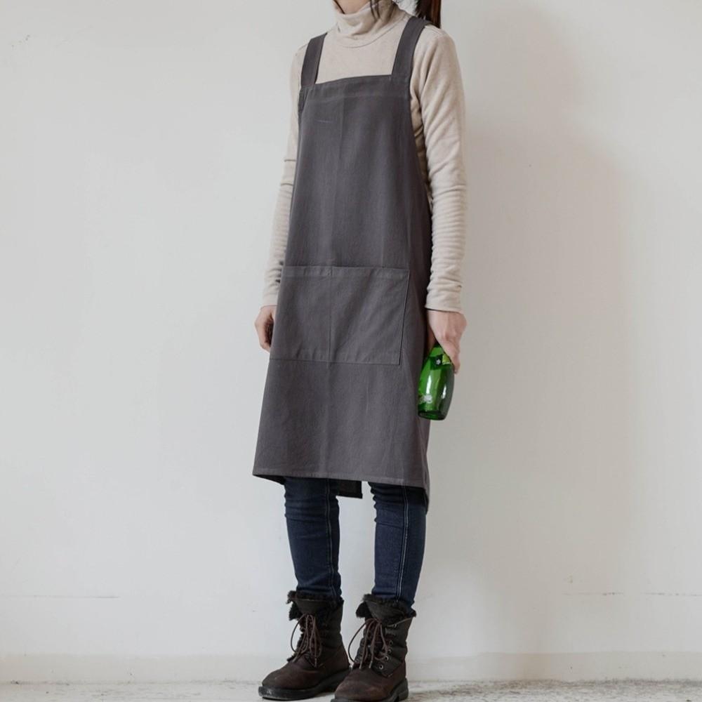 Cotton Japanese Minimalist Kitchen Apron Solid Color Unisex Work Clothes Pocket Apron  Coffee Shop