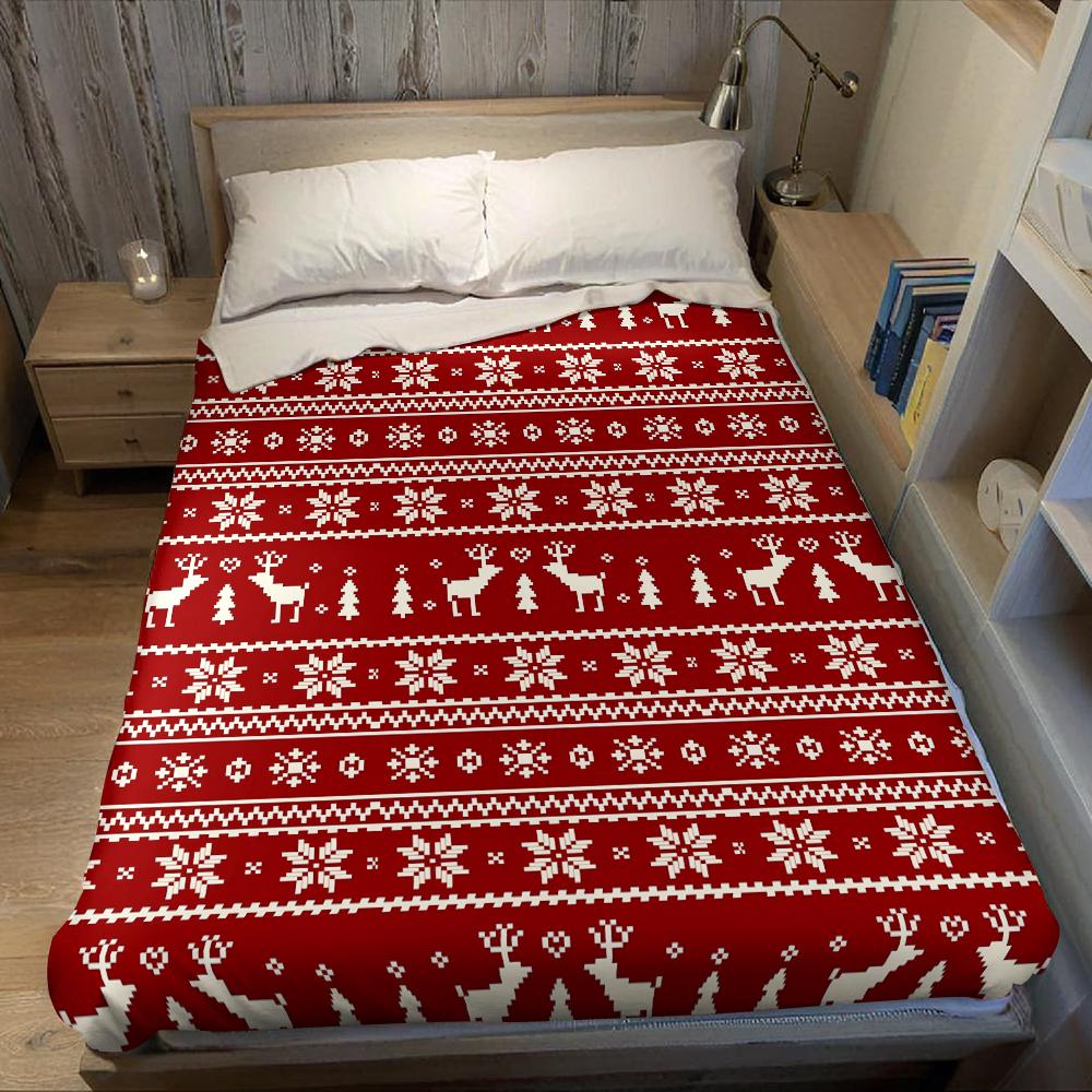 Xmas Reindeer Knit Flannel Blanket Warm Soft Halloween Christmas Couch Warm Cozy Decorative Decor Gift For All Season