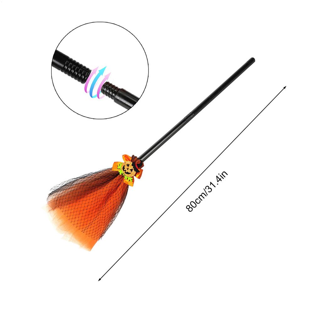 Halloween Witch Broom Costume Toy Cosplay Props Pretend Play Accessories for Haunted House Trick-or-Treat Children Boys Girls