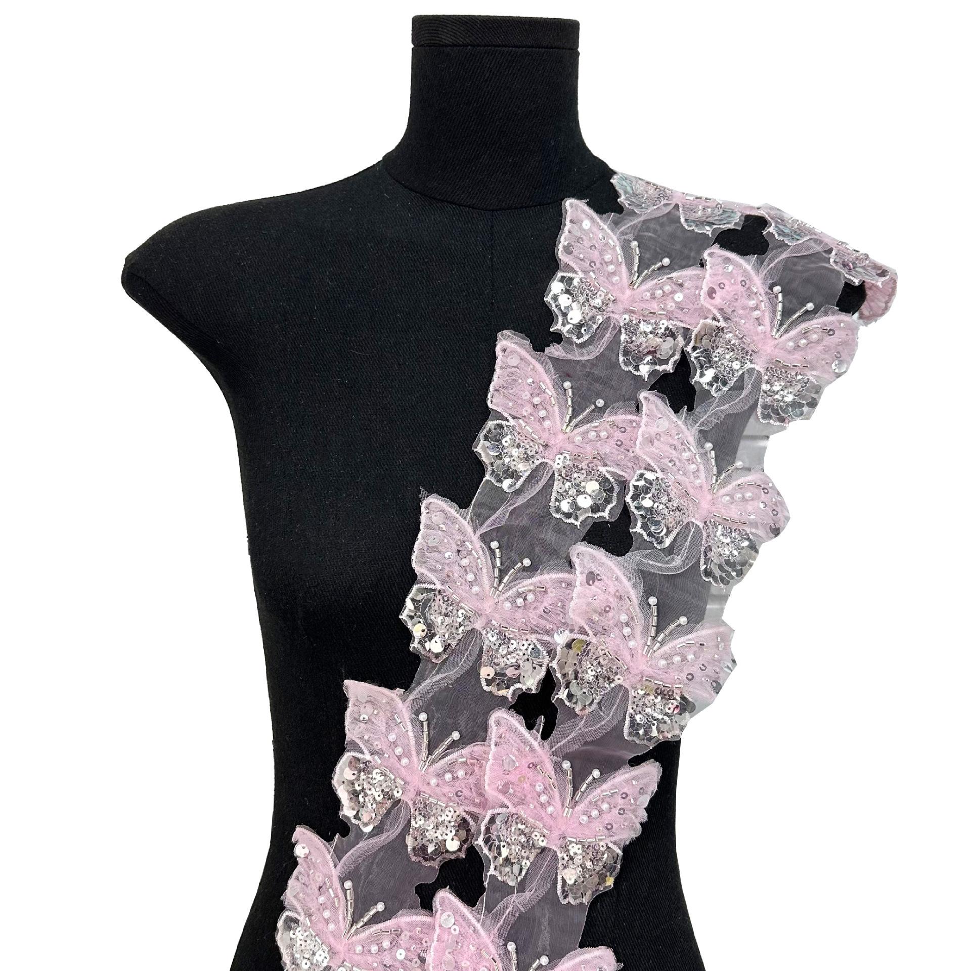 

Multi-Colored Lace Sequins Embroidered Bow Cloth Sticker Women S Clothing Window Decoration Headdress Decorative Lace Accessories T1099 pink one