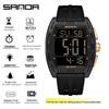 SANDA Men's Multifunctional Dual Time Waterproof Sport Watch - Fashion Tonneau Shape with Snooze Feature