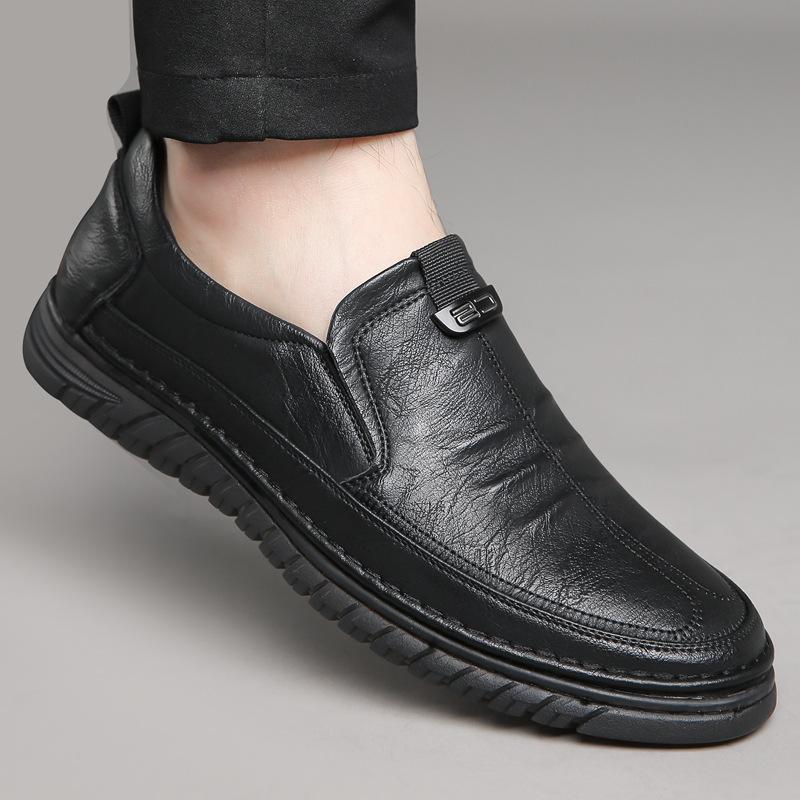 Leather Shoes Men's Autumn Winter New Leather Soft Sole Breathable Casual Cow Tendon Sole Anti Slip Men's Driving Shoes Loafers