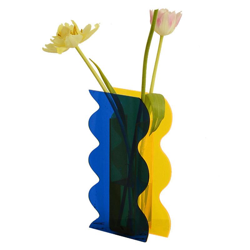 Ins-Stil Acrylvase Kreative Kunst Wellige Blume Hydroponische Blumenanordnung Tischdekoration Transparente Vase