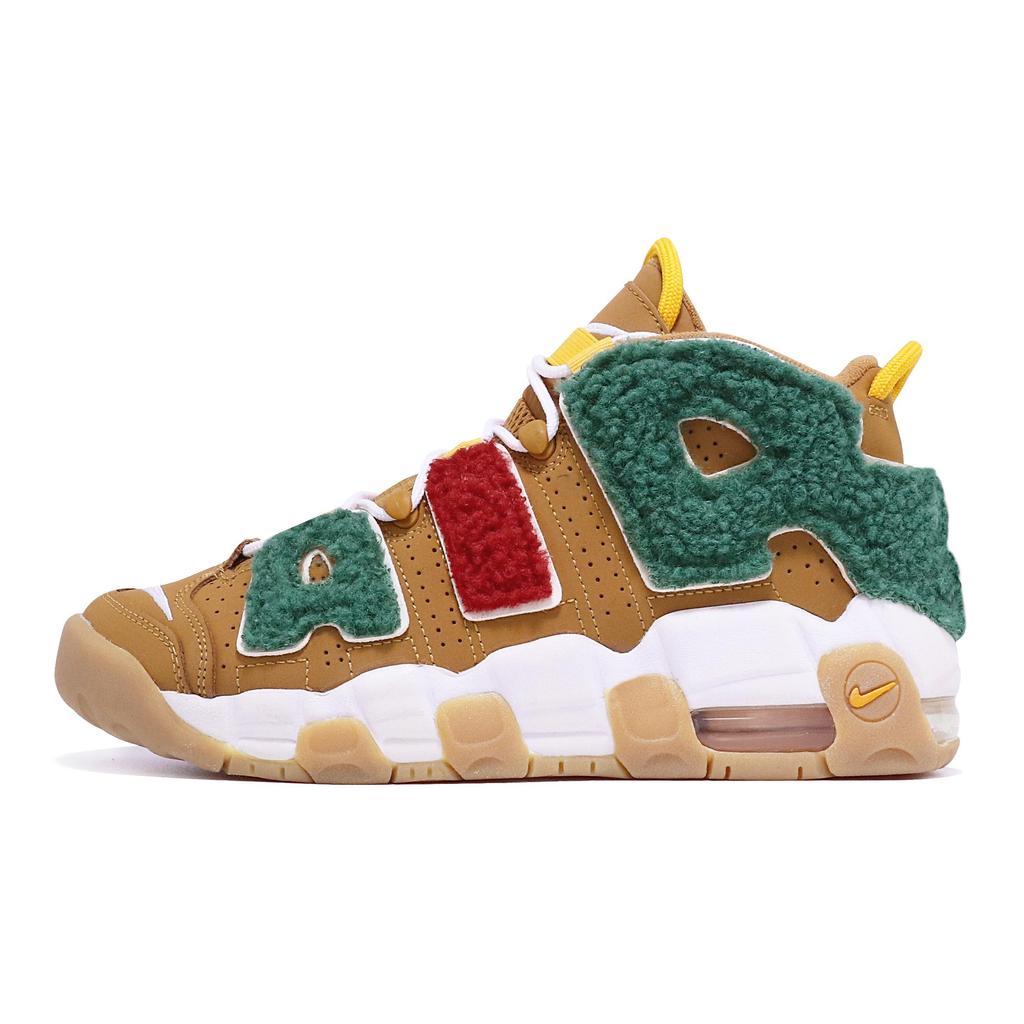 Nike Air More Uptempo Wheat Mid Top Vintage Basketball Shoes GS Red Green Brown DQ4713-700(TeamTen-)