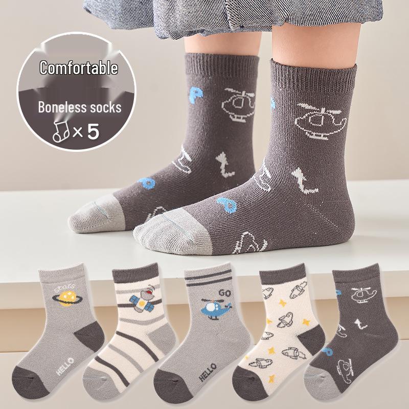 Calzini a mezza gamba con cartoni animati per bambini, stile coreano, per primavera e autunno – Morbida miscela di poliestere e cotone per ragazzi e ragazze
