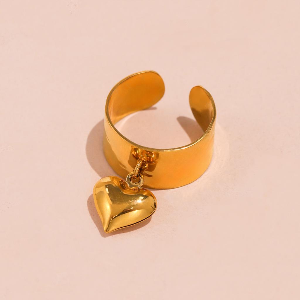 Gold Color Zinc Alloy 316 Stainless Steel Gold Plated 18K Luxury Ring Women's Blue Enamel Heart Open Ring Girls Fashion Zircon