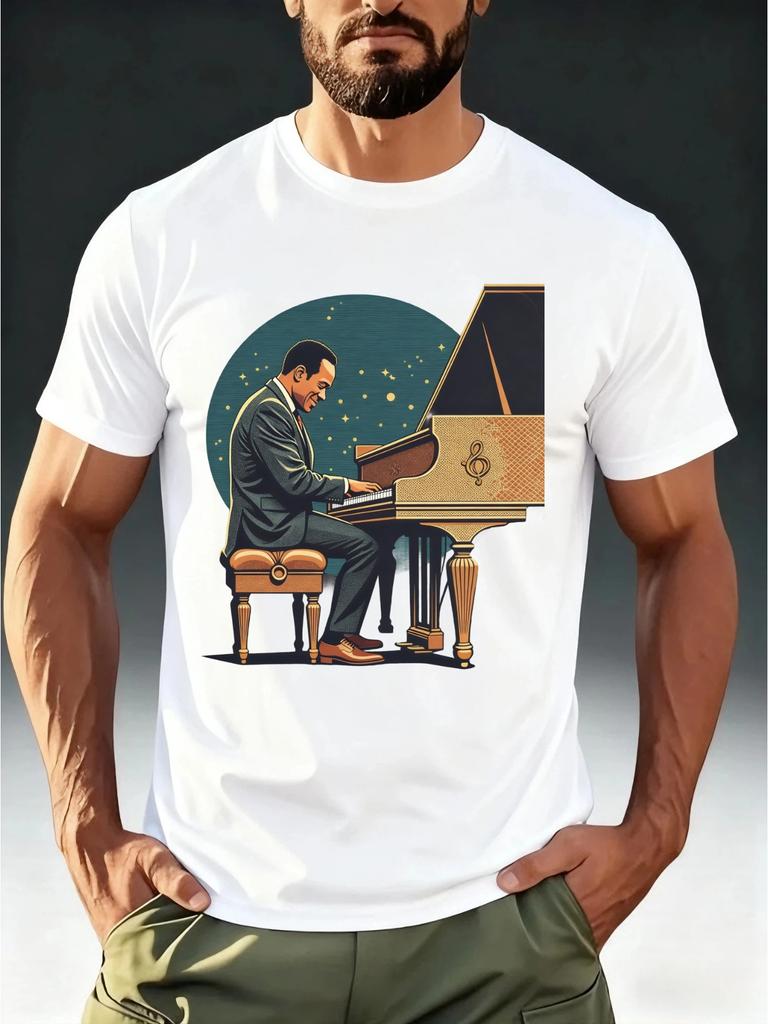Men'S Vintage-Style T-Shirt Featuring The 'Starry Sky Pianist' Print