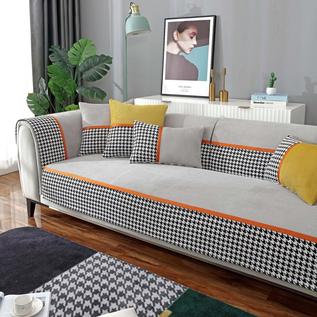 Four Seasons Universal Corn Velvet Houndstooth Sofa Cushion Modern Simple Non-Slip Sofa Cushion Towel Cover