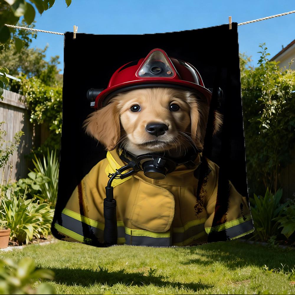 

1pc Firefighter Dog Print Outdoor Soft Polyester Flannel Throw Blanket Versatile for All Seasons , Soft , Cozy , Warm All Season Quilted Throw , 80x120cm