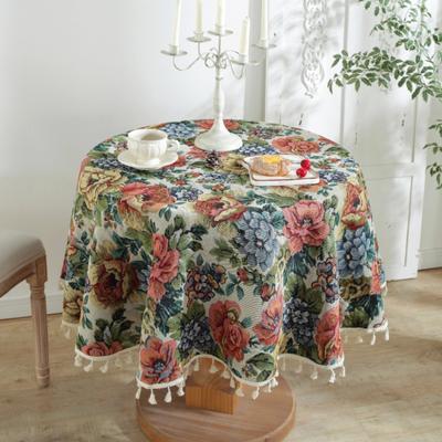 Retro Jacquard Okrągły Obrus Na Stół Krótki Tassel Edge Pogrubiony Pyłoszczelny Mata Stołowa Stół Jadalny Biurko Kawowe Dekoracyjny Obrus Na Stół