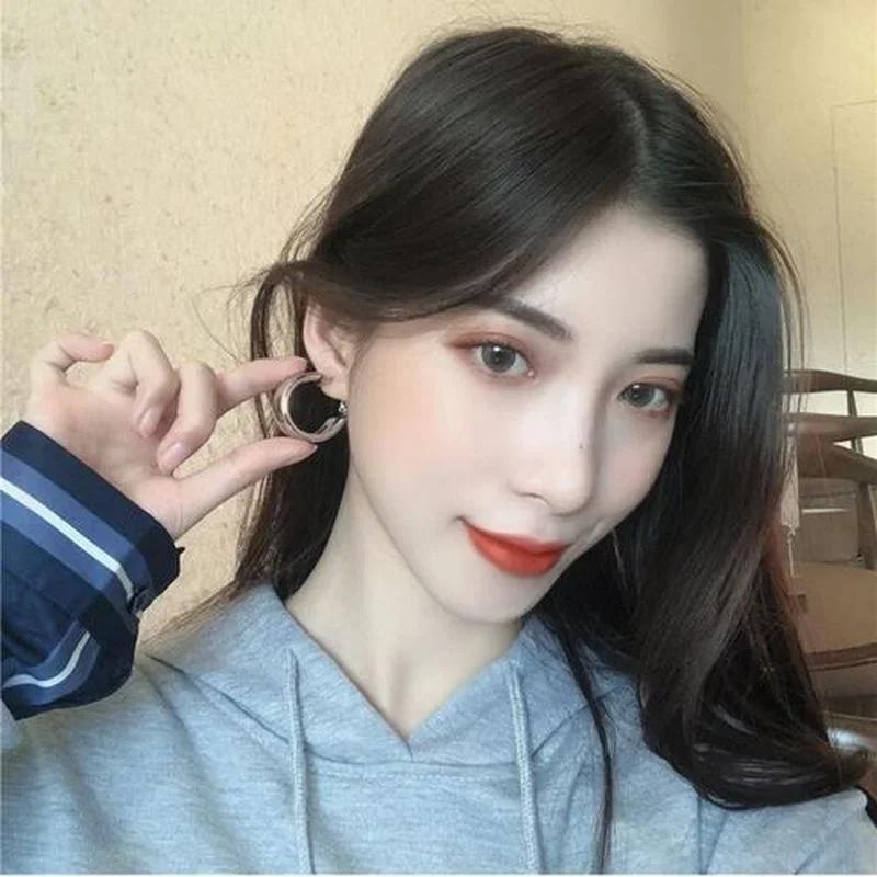 Summer Solid Color Elegant Fashion Simple Big Earrings Metallic Mirror Stud Earrings Temperament Earring Accessory Creative Gift