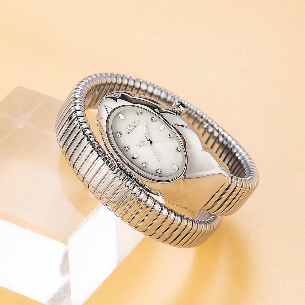 MISSFOX Women Snake Watch Bracelet Stainless Steel Fashion Gold Ladies Watches Clock Luxury Ladies Wristwatches Waterproof Watches