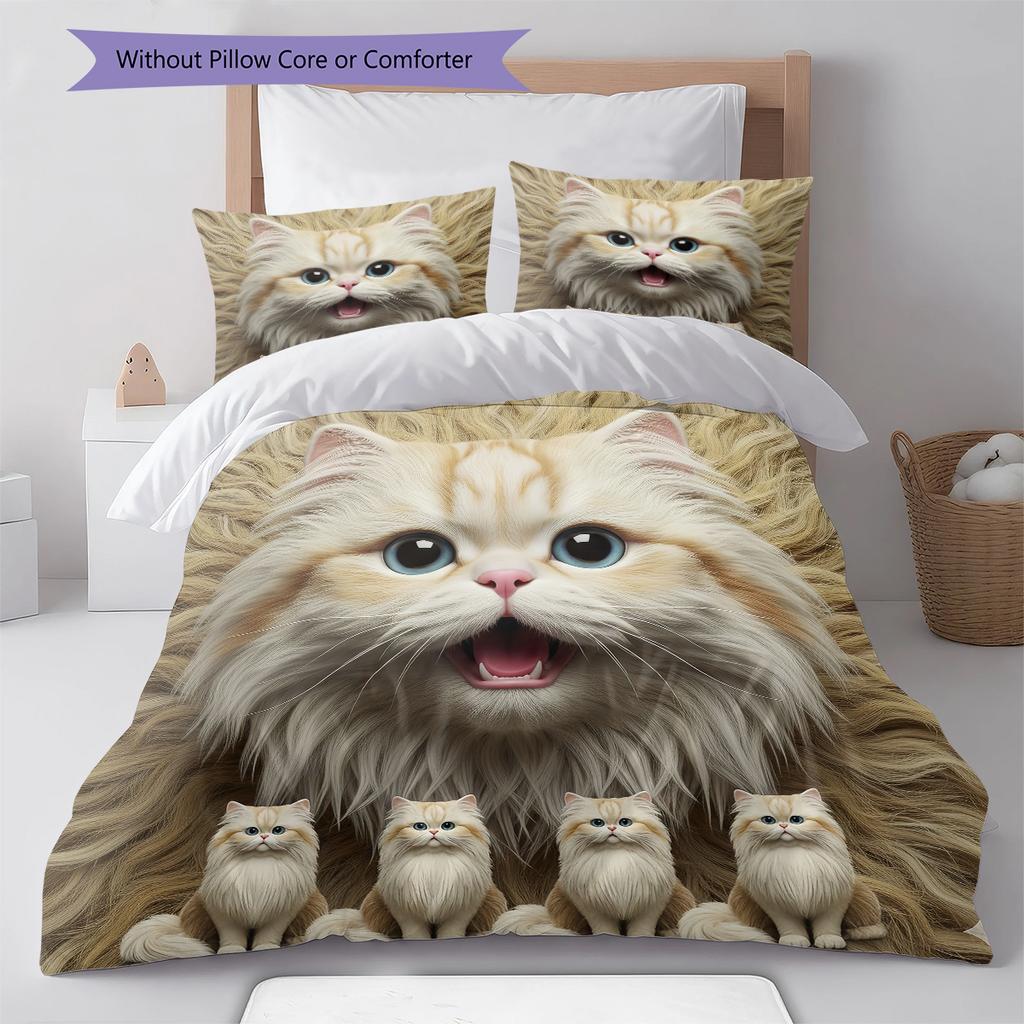 Persian Cat Pattern Bedding Quilt Set Quilt Cover Pillowcase Home Decoration Gift (1 * duvet cover + 2 * pillowcase, without core)