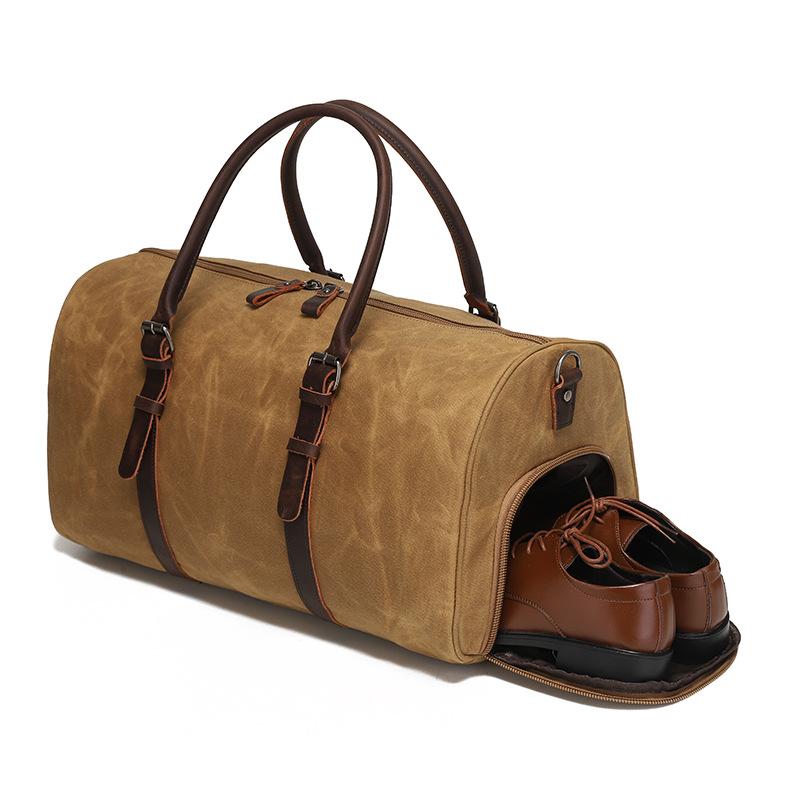 Wear-resistant Oil Wax Canvas Travel Bag Retro Europe and The United States Solid Color Outdoor Single Shoulder Luggage Storage Bag