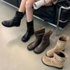Women's Boots Round Toe Pleated Ankle Botines Fashion Belt Buckle Design Chunky Heel High Heels Comfort Non Slip Mid Calf Boots