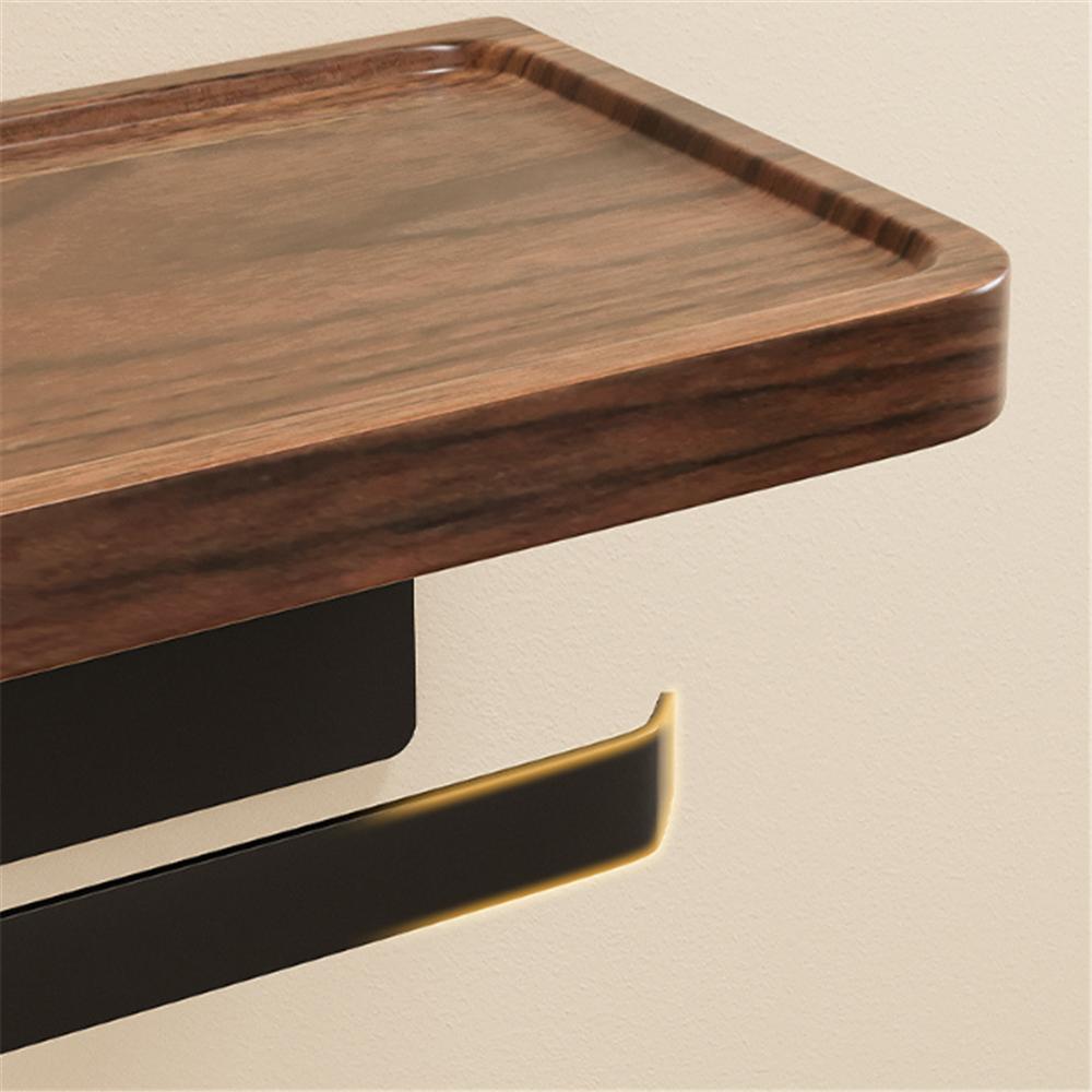 Walnut Aluminum Bathroom Paper Holder with Shelf Bathroom Paperroll Holder Wall Mount Tissue Rack Toilet Paper Holder Tissue Box