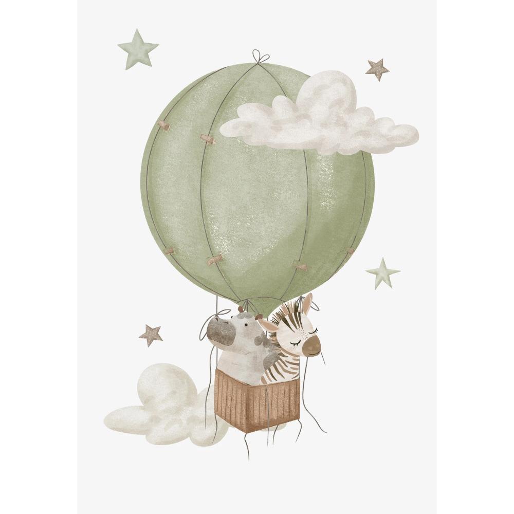 Monkey Lion Poster and Print Canvas Painting Wall Art Picture for Kids Room Nursery Decor Watercolor Hot Air Balloon Animal