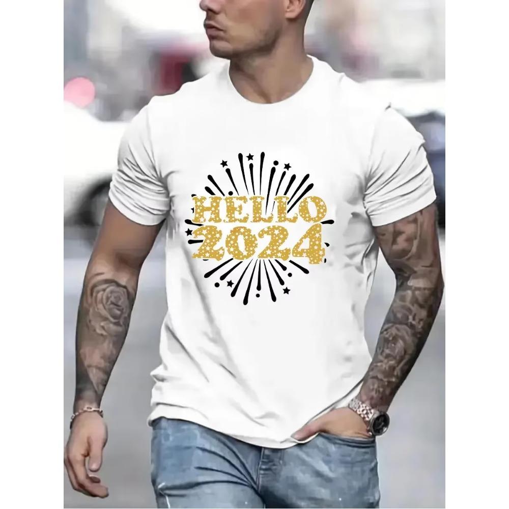 Hello 2024 Fashion T-shirts for Women Men Clothing Happy New Year 2024 Men Large Size T-shirt Hipster Cheers To 2024 Tshirts Top