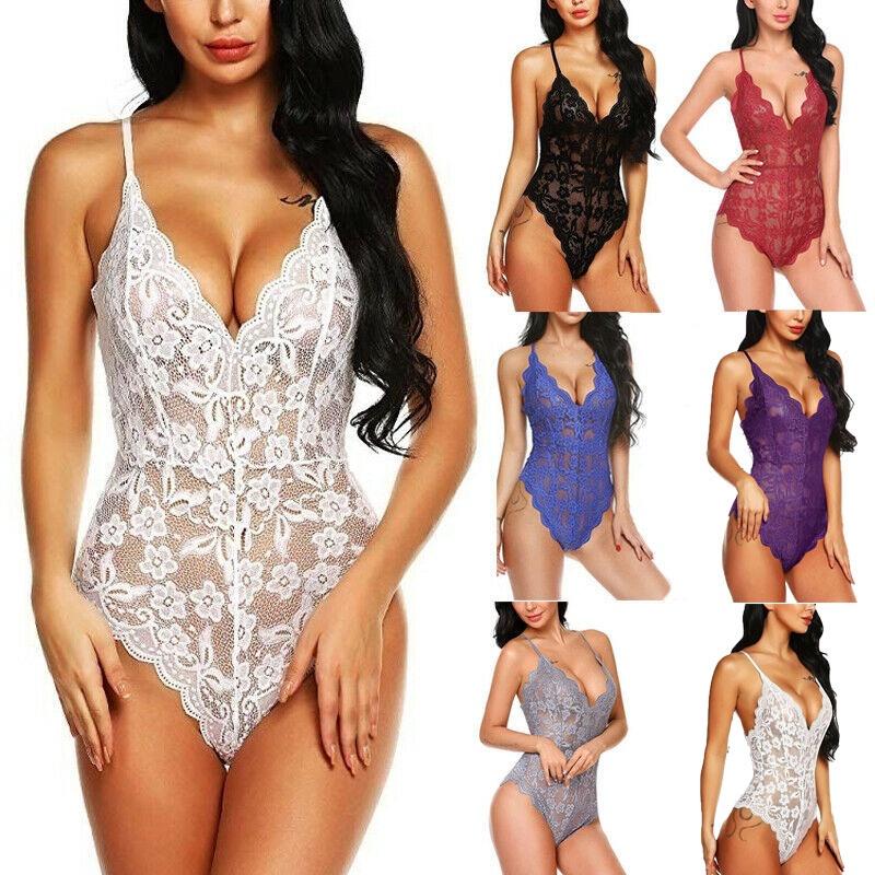 Women Lace Stretch Bodysuit Lingerie Sleeveless V Neck Top Jumpsuit S3xl Vest
