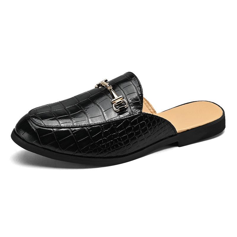 Men s Backless Toe-Cap Leather Slip-On Slippers - Casual Outdoor Half-Slippers 40