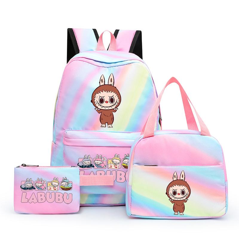 3Pcs/set  Printed Backpack with Lunch Bag Pencil Case Boy Girl Knapsack Teenage Student Large Capacity Colorful Bookbag