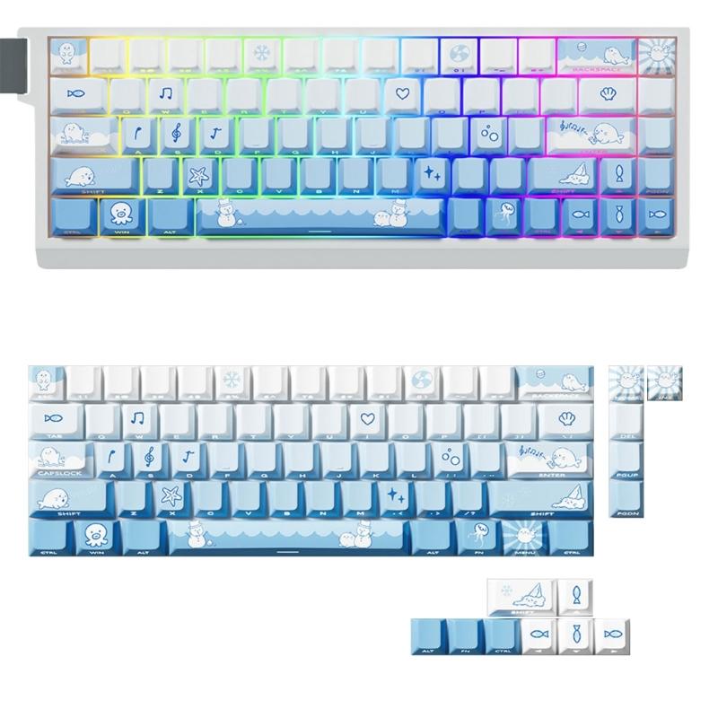 Original Height 74 Key PBT Keycaps Snow Seal Theme Side Printed Translucent for Mechanical Keyboards