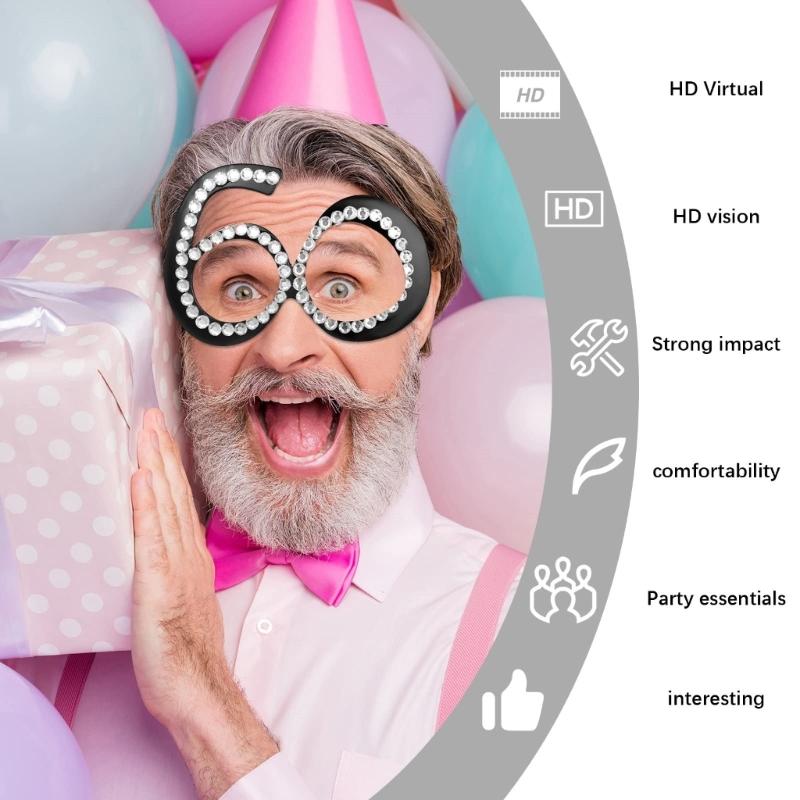 Number Crystal Frame Party Dress-up Glasses for Adults Birthday Christmas Party