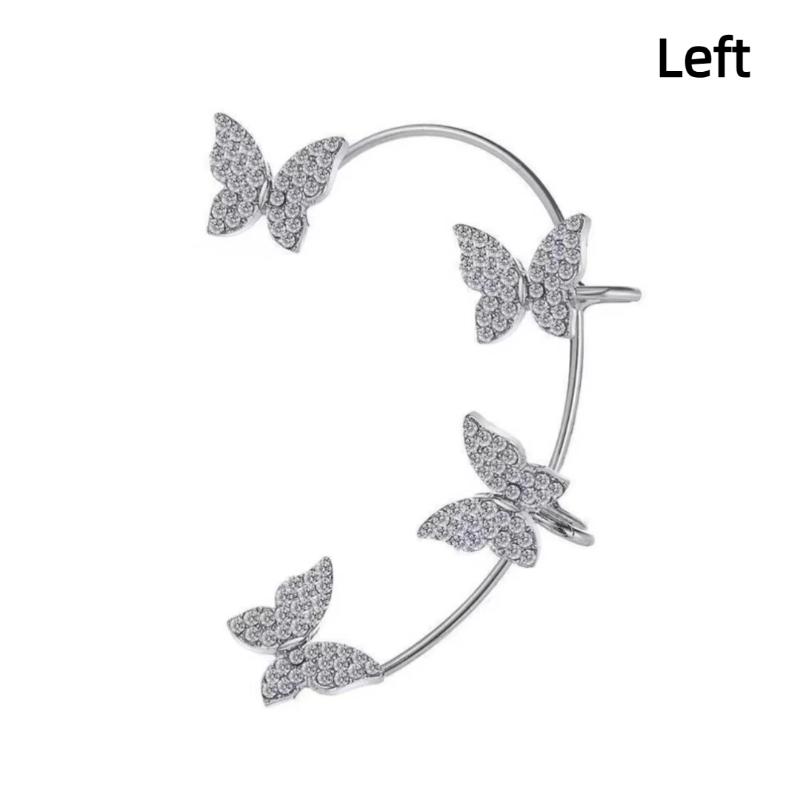 Women Butterfly Earrings Fashion Zircon Ear Hook Clip-On Cartilage Non-Pierced Earrings