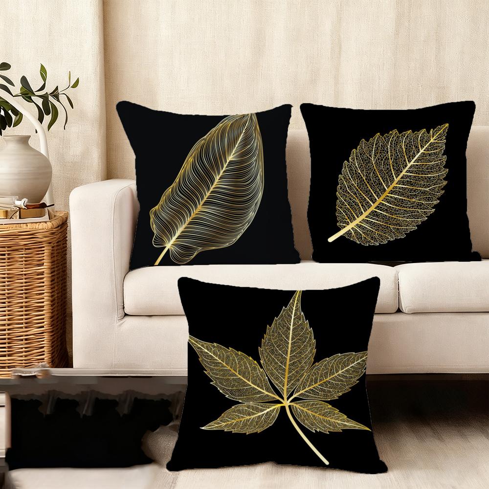 Golden Leaf Branch Pattern Cushion Cover Plush Fabric Soft DoubleSided Printed Sofa Warm Winter Home Child Gift Pillow Case