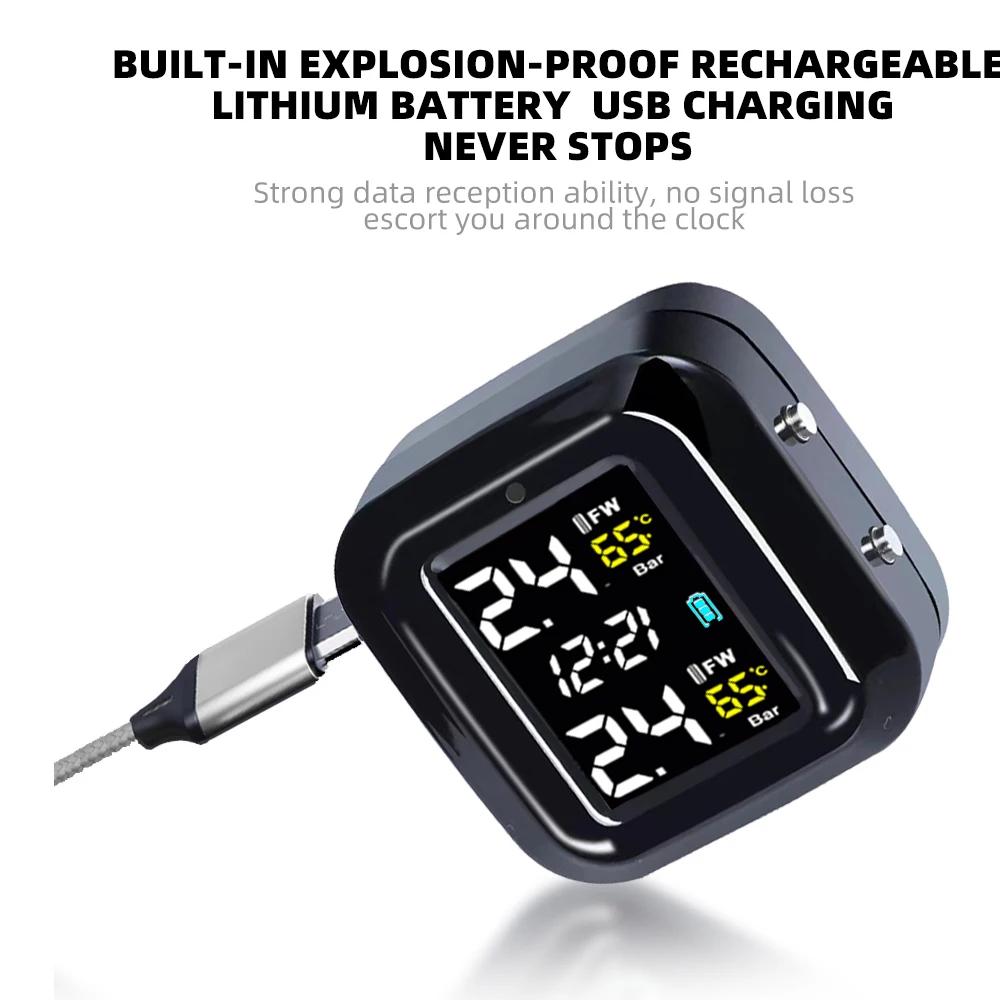 Motorrad TPMS Reifendruck Überwachung System Temperatur Alarm Mit 2 Externe Sensoren Moto Reifen Alarm Systeme Echtzeit
