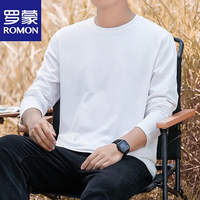 ROMON Men's Essential Solid Long Sleeve Round Neck T-Shirt