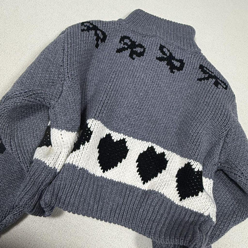 In-Stock Korean Retro Bow Jacquard Cardigan Sweater for Women