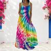 Women Plus Size Scoop Neck Strappy Sleeveless Colorful Printed A Line Maxi Dress