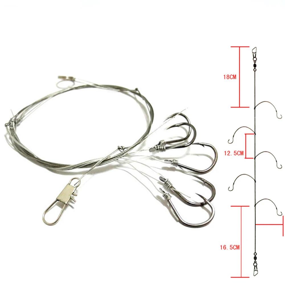 10Pcs High Carbon Steel String Hook with 5 Small Hook Rigs Swivel Fishing Tackle Lures Bait Pesca Fishhooks Tackle Accessories 10