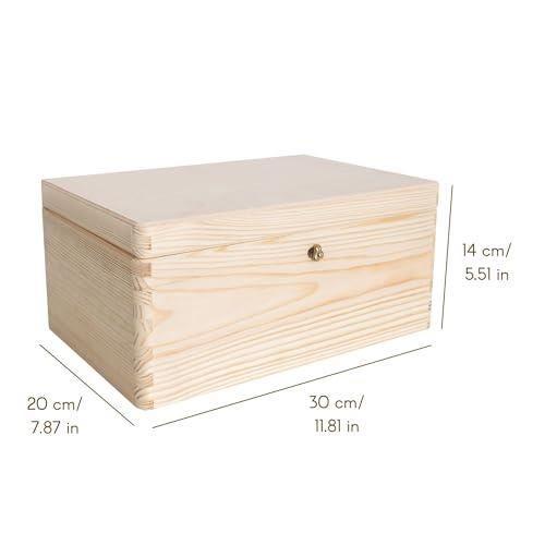 Boite de Rangement en Bois avec Clé - CREATIVE DECO - 30 x 20 x 14 cm - Non-peint - Boite a Souvenir