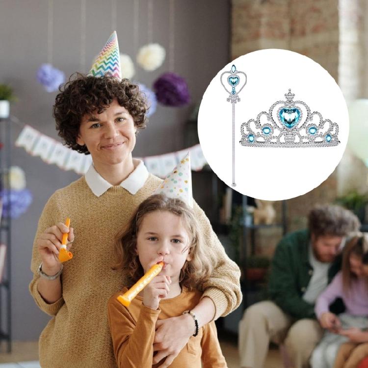 2Pcs Princess Costume Toy Princess Dress Up Accessories with Princess Crown Magics Wand for Halloween Birthday Party