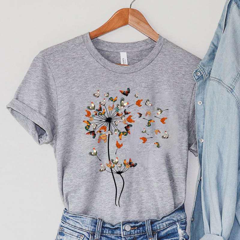 Dandelion Chicken Print Summer T-shirts For Women Casual T-shirts O Neck Short-sleeved T-shirts Fashion Tshirt