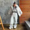 Winter vertical striped comfortable hooded cotton clothes jacket trousers set thickened warm bread clothes