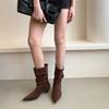 Herbst Winter Plissierte Damen Western Stiefeletten Elegant Spitzschuh Niedriger Absatz Schuhe Damen Vintage Slipper Kurze Stiefeletten