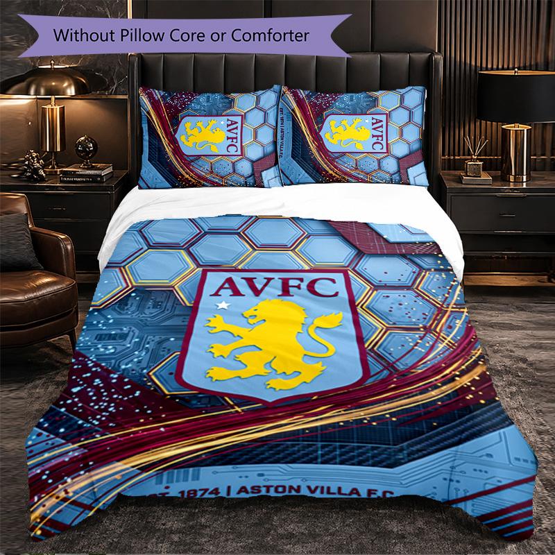 Set Biancheria da Letto Aston Villa Football 3 Pezzi Morbido Set Copripiumino con Federe Set Decorazione Camera da Letto per la Casa