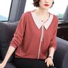 Mom's new lapel shirt loose women's top temperament middle-aged and elderly foreign style long-sleeved t-shirt women