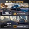 Dash Cam Front and Rear - 4K HD Dual Dash Camera for Cars, Built-in 5G WiFi GPS, 64GB Card, Dashcam with 3.2 IPS Screen, UHD Nig