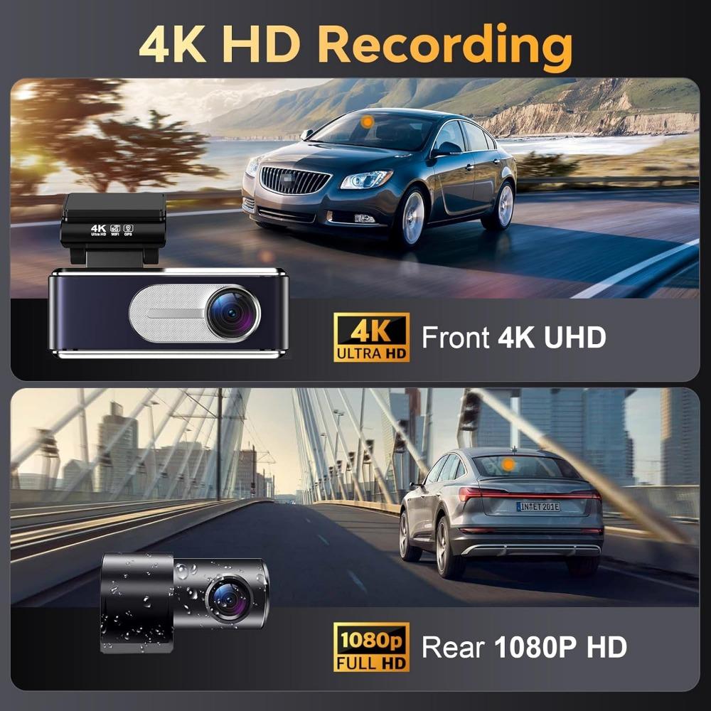 Dash Cam Front and Rear - 4K HD Dual Dash Camera for Cars, Built-in 5G WiFi GPS, 64GB Card, Dashcam with 3.2 IPS Screen, UHD Nig